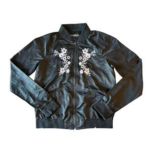 Madden NYC Black Floral Satin Bomber Jacket Womens Size S